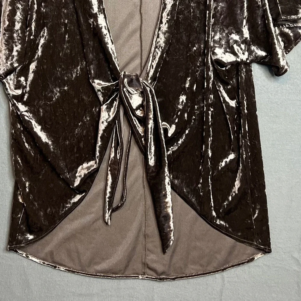 Velvet Tie Front Kimono Cover Up One Size Up to 3X Mauve‎ Dolman Sleeve Boho - Picture 3 of 5